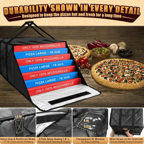 Miniatura 4 de MyLifeUNIT Bolsa de pizza para entrega, bolsa térmica para pizza y entrega de alimentos, bolsa calentadora de pizza de 20 x 20 x 14 pulgadas
