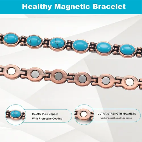 Miniatura 4 de Pulsera de cobre para mujer, 7.08 '' ajustable con fácil enlace turquesa pulsera magnética, joyería de cobre de moda (0164), Metal