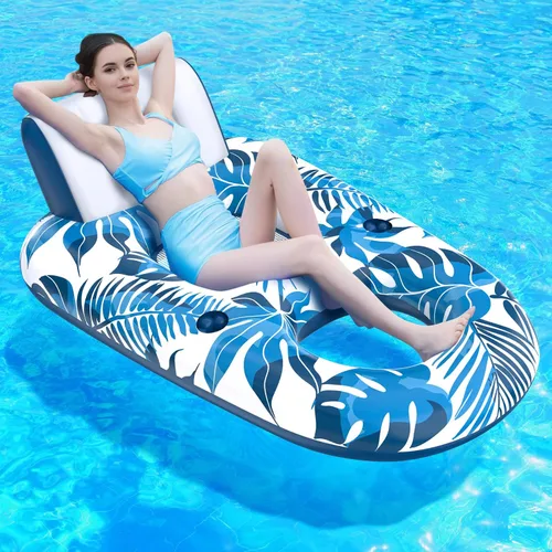 JCLEAL Flotadores de piscina para adultos de 1-2-3 personas, tumbona inflable extra grande, silla reclinable reclinable con respaldo, reposapiés,