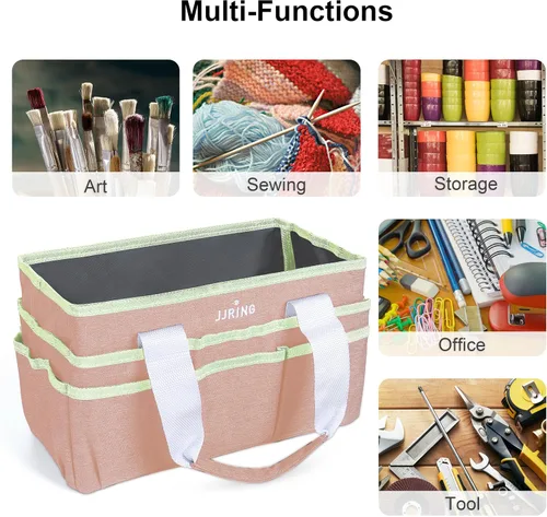 Miniatura 5 de JJRING Bolsa organizadora de manualidades, organizador de arte con múltiples bolsillos, bolsa de costura beige para arte, manualidades, álbumes