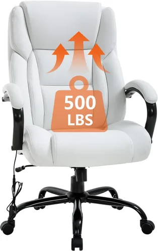 Silla de oficina, silla de computadora con soporte lumbar, reposacabezas y reposabrazos giratorios, de piel sintética, grande y alta, asiento ancho