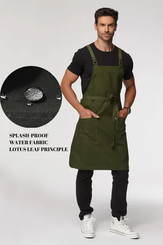 Miniatura 5 de Delantal de cocina unisex, delantal con correa cruzada con 2 bolsillos, delantal profesional duradero e impermeable 4251JC
