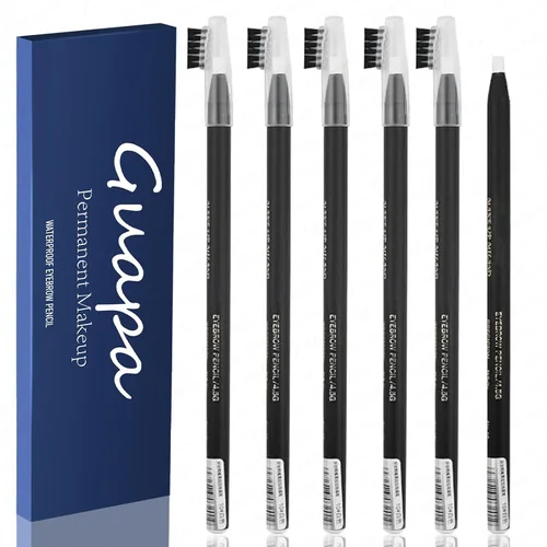 Miniatura 11 de 6pcs Impermeable Rojo Microblading Cejas Mapping Lápiz de Núcleo Duro Peel Off Maquillaje Permanente Lápiz de Tatuaje de Labios (Marrón)