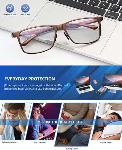 Miniatura 6 de JM Al-Mg - Lentes de metal con bloqueo de luz azul para hombres y mujeres, antiluz azul, para computadora, alivian la fatiga ocular y la protección