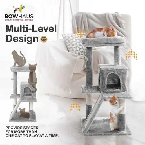 Miniatura 3 de BOWHAUS Árbol alto para gatos grandes o gatitos de interior, árbol de actividades para gatos de varios niveles con postes rascadores, hamaca