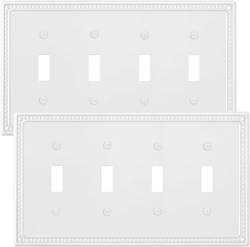 Miniatura 50 de Paquete de 4 placas de cubierta para interruptor de luz de palanca individual, cubiertas decorativas de perlas, placa de pared de metal almendra