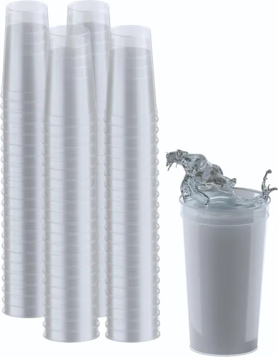Miniatura 24 de PartyPrints Paquete de 100 vasos de plástico en blanco reutilizables de 10 a 12 onzas, vasos de estadio a granel, sin BPA, aptos para lavavajillas