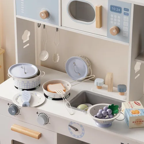 Miniatura 8 de ROBUD Juego de Ollas y Sartenes para Niños, Accesorios de Cocina para Jugar, Ollas y Sartenes de Metal en Crema Azul, Juego de Cocina para Niños