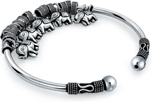 Miniatura 2 de Bali Style Good Luck Multi Elefante Brazalete Brazalete o Colgante Pulsera para Mujer Sólida Pesada Oxidada Plata Esterlina 925