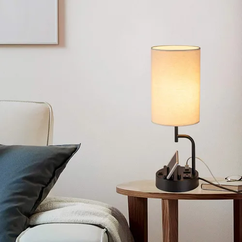 Miniatura 7 de Dreamholder Lámpara de mesa con 3 puertos de carga USB, moderna lámpara de escritorio con toma de CA y soportes para teléfono, lámpara de noche