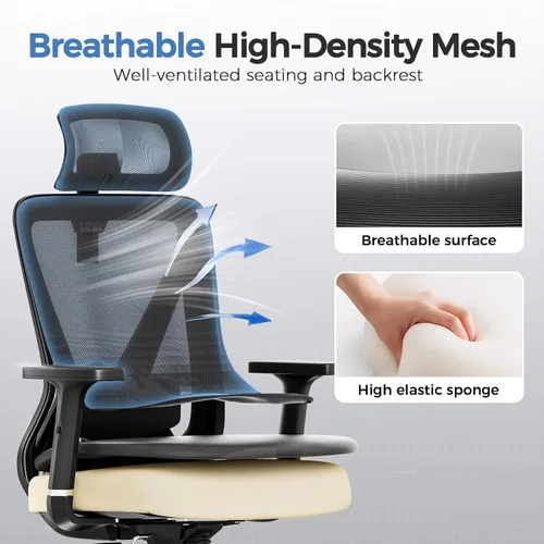 Miniatura 7 de COMHOMA ErgoFlex-P26 - Silla de oficina ergonómica, grande y alta, 350 libras, con soporte lumbar adaptativo 3D y reposacabezas, silla de escritorio