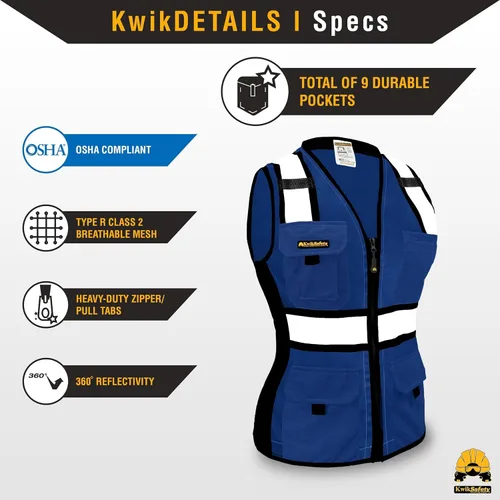 Miniatura 4 de KwikSafety - Multi-Color Safety Vest for Women Premium Reflective High Visibility Vest, ANSI Class Unrated Azul Ajuste Regular
