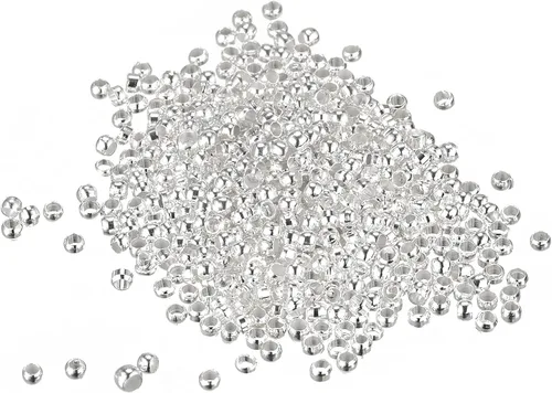 Miniatura 28 de uxcell 1000 cuentas redondas de engarzado, cuentas espaciadoras de extremo de crimpado de 0.079 pulgadas, pequeños topes para hacer pulseras y Oro