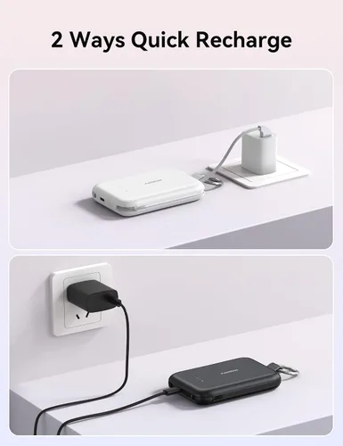 Miniatura 8 de RORRY CharmGo - Cargador portátil, 10000 mAh PD 30 W, cargador portátil de carga rápida con cables integrados, llavero de viaje para iPhone Negro