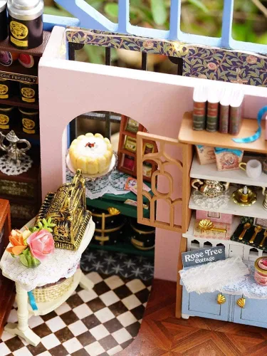 Miniatura 3 de CUTEROOM Casa de muñecas en miniatura con muebles, casa de muñecas en miniatura de madera 3D con caja de música y luces LED, kit de casa