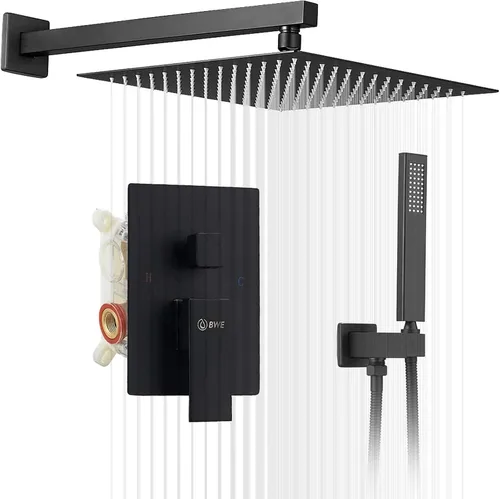 Miniatura 16 de BWE Juego combinado de ducha de mezclador de lluvia de lujo de 12 pulgadas cuadradas para baño, montado en la pared, sistema de cabezal de ducha
