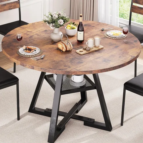 Miniatura 14 de Jocoevol Mesa de comedor redonda para 4, mesa de pedestal circular de cocina, comedor, mesa de pedestal, muebles de cocina y comedor de madera que