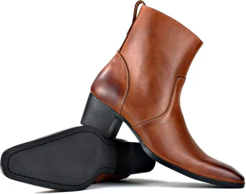 Miniatura 8 de COWSDELLA Botas de vestir para hombre, tacón casual, estilo chukka con cremallera, color negro, JY002