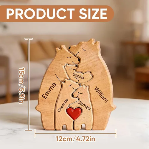 Miniatura 4 de Rompecabezas de oso de madera personalizado con apellidos de 1 a 8 familiares, escultura personalizada con nombre de familia, ideal para Navidad