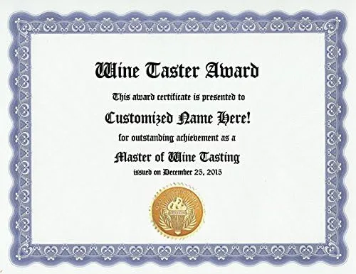 Premio de cata de vinos: Certificado personalizado de premio de bebida para amantes del vino para amigos amantes del vino o bebedores de vino,