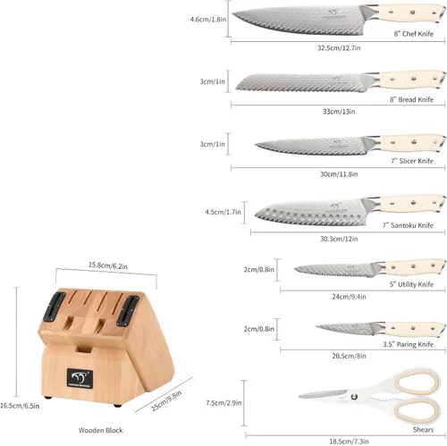 Miniatura 2 de NANFANG BROTHERS Juego de cuchillos de Damasco, 10 piezas para cocina con bloque, juego de cuchillos de cocina con bloque, mango ergonómico ABS
