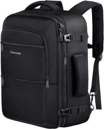 Vancropak Mochila de mano, 10.5 gal de capacidad, expandible, extragrande, aprobada para viajar en avión, resiste el agua, maleta, ligera, fin de