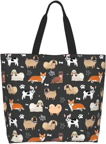 Divertida bolsa de mano con tema de perro para mujer, lindo estampado de hueso de pata, reutilizable, para playa, compras, regalos casuales de viaje