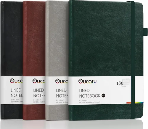 Miniatura 40 de Oucaru Cuaderno rayado, paquete de 4, 180 páginas, diarios A5 para escribir, papel grueso de 100 GSM, cuadernos pequeños diarios para mujeres y 4