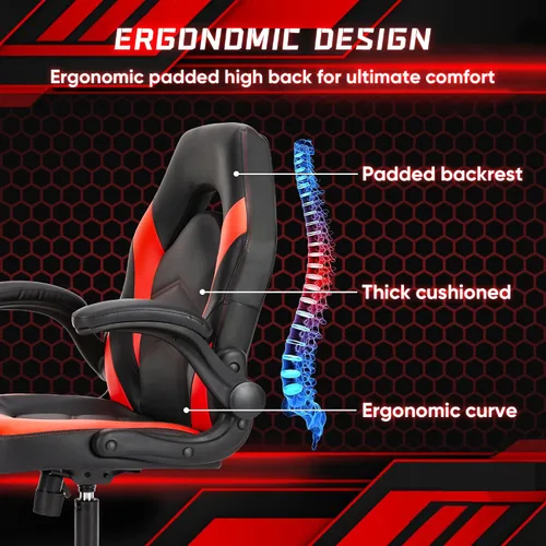 Miniatura 5 de DUMOS Silla de oficina en casa para juegos de computadora, escritorio ergonómico grande y alto con soporte lumbar de piel sintética, respaldo alto