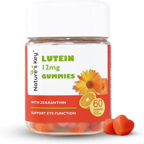 Nature's Key Gomitas de luteína de 12 mg con zeaxantina y vitamina A para niños y adultos | Suplemento de salud ocular y función cerebral | Sabor a