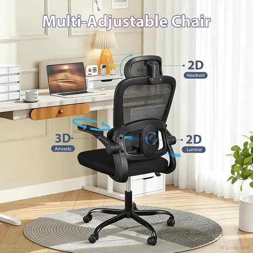 Miniatura 3 de Silla de oficina ergonómica, silla de escritorio de oficina con malla de respaldo alto y soporte lumbar ajustable, sillas giratorias de trabajo
