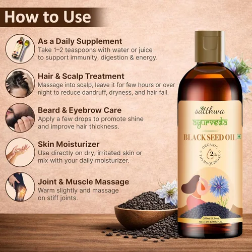Miniatura 5 de Satthwa Aceite orgánico de semillas negras – Comestible High TQ – Probado en laboratorio prensado en frío Nigella Sativa – Para el crecimiento