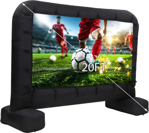 Pantalla de proyector inflable de 20 pies, soporte para pantalla de cine al aire libre con soplador de aire silencioso y bolsa de almacenamiento,