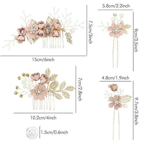 Miniatura 6 de inSowni - Juego de 20 peines laterales para el pelo con flores en tonos rosa polvoriento, azul y blanco, pinzas para el pelo con flores, pinzas