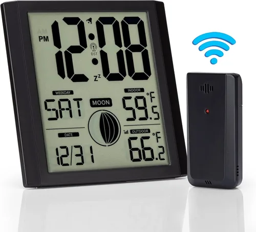 Miniatura 2 de Reloj de pared atómico con pantalla de números grandes para interiores y exteriores Wall Clock Battery Operated, Alarm