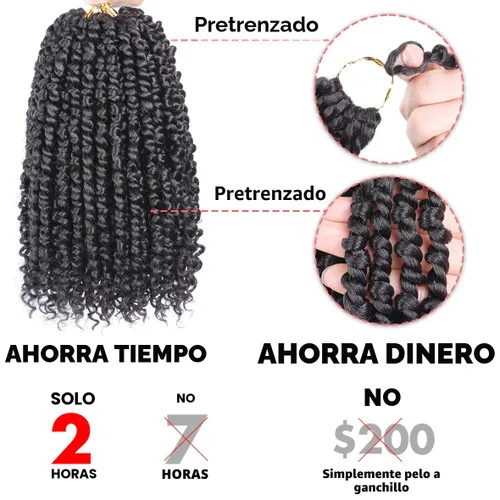 Miniatura 5 de Leeven Paquete de 8 paquetes de cabello de ganchillo pret wisted Passion Twist de 10 pulgadas, color negro natural, extensiones de cabello corto