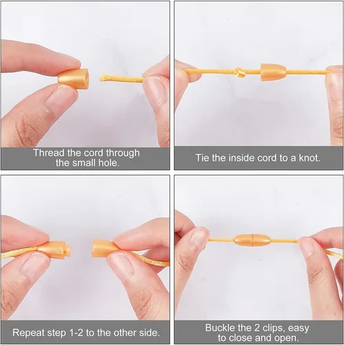 Miniatura 4 de PH PandaHall 30 Juego de Cierres Separables para Cordones, Cuerdas de Cordón de Nylon Dorado de 10m 2mm con Conectores de Barril de Plástico