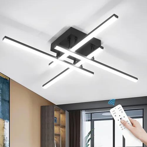 Miniatura 9 de CANEOE Moderna lámpara de techo LED de 38W regulable, lámpara de techo de montaje empotrado con control remoto, color plateado, cerca de la lámpara
