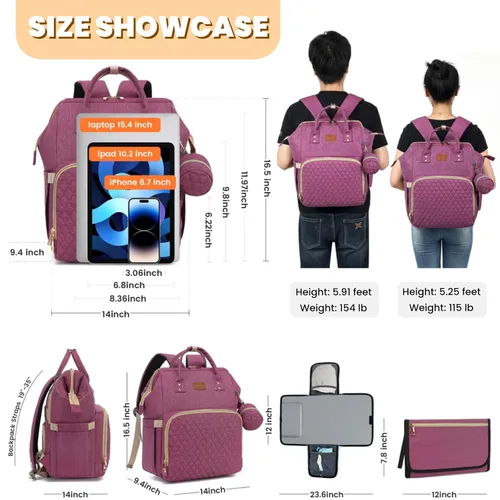 Miniatura 6 de ROSEGIN Mochila para pañales con cambiador, funda para chupete, bolsa de bebé para niños y niñas pequeños, grande, elegante, impermeable, bolsa