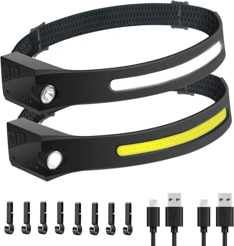 The Ultimate Hands-Free Headlamp Paquete de 2 unidades: haz de 230° y sensor de movimiento, recargable, resistente a la intemperie, 2 fuentes de luz