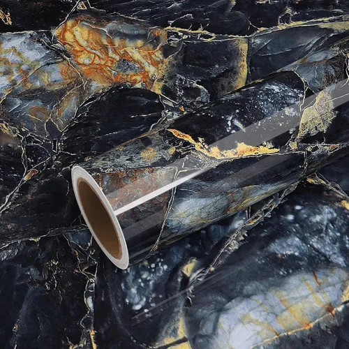 VEELIKE Papel adhesivo de mármol azul marino dorado de lujo para encimeras, impermeable, despegar y pegar, papel tapiz de granito de 15.7 x 118