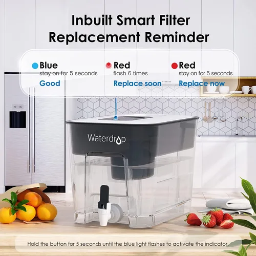 Miniatura 6 de Waterdrop Dispensador de filtro de agua alcalina, grande de 40 tazas, saludable, limpia y libre de toxinas, agua alcalina mineralizada, 100 galones