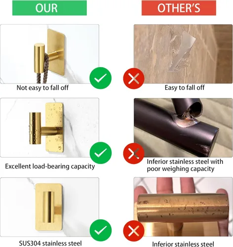 Miniatura 6 de Nolimas Ganchos adhesivos para toallas, ganchos de pared resistentes, ganchos para toallas para baño, adhesivo de acero inoxidable SUS304, ganchos