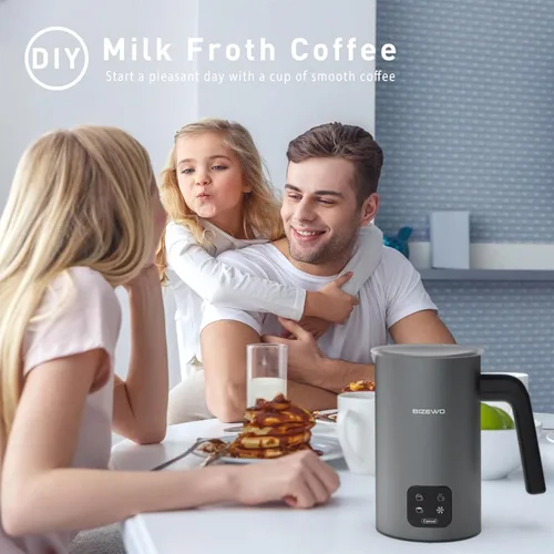 Miniatura 7 de BIZEWO Espumador de leche eléctrico, vaporizador de leche caliente y fría, calentador de leche automático 4 en 1 de acero inoxidable con pantalla
