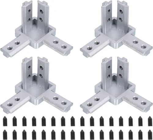 uxcell Soportes de esquina de extremo de 3 vías, 4 conectores de junta interior tipo L con tornillos para ranura de perfil de extrusión de aluminio