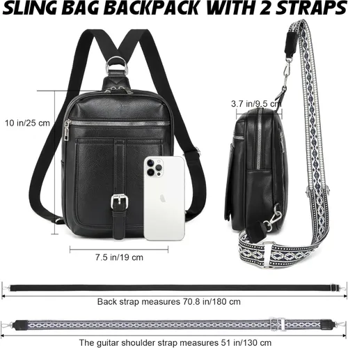 Miniatura 4 de Bolso Bandolera Mochila Cruzada - 2 en 1 Bolso Cruzado de Cuero Riñonera con 2 Correas Extraíbles Mini diaper bag Café