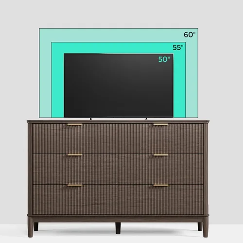 Miniatura 7 de LINSY Cómoda acanalada para dormitorio con 6 cajones, cómoda moderna de mediados de siglo con manijas de metal dorado, cómodas anchas de madera