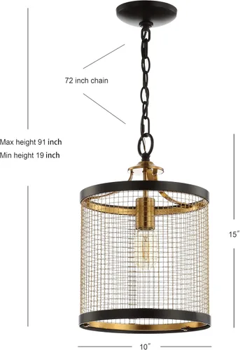 Miniatura 6 de JONATHAN Y JYL9530A - Farol colgante de hierro con 1 luz, color negro y dorado de 10 pulgadas, luz colgante de tambor contemporáneo para isla