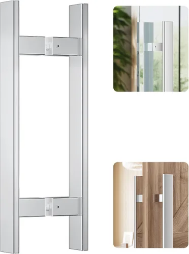 Miniatura 9 de Ranbo Manija de puerta rectangular en forma de H de 12 pulgadas, espalda con espalda, 7.874 in (7-7/8 pulgadas) CTC, acero inoxidable 304 de 0.047