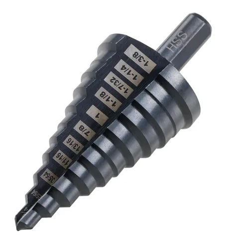 HSS 7/8-1-3/8 Brocas de acero de alta velocidad, doble flauta grande Unibit para perforación de agujeros en hierro, cobre, aluminio, madera, plástico